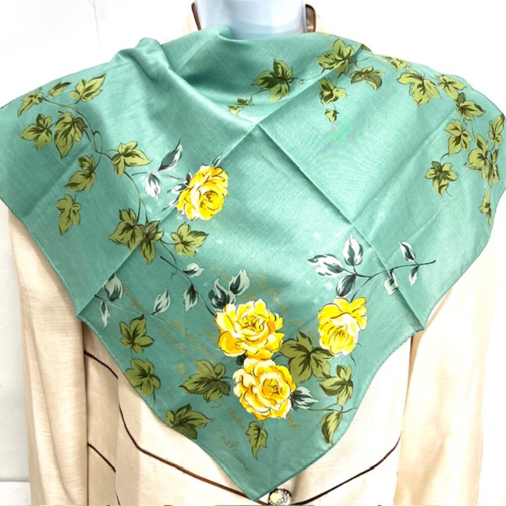 Unused Celine Paris + Melriese & Roch Cearces HandKerchief 19" Greem Beige  (6 - Picture 6 of 14